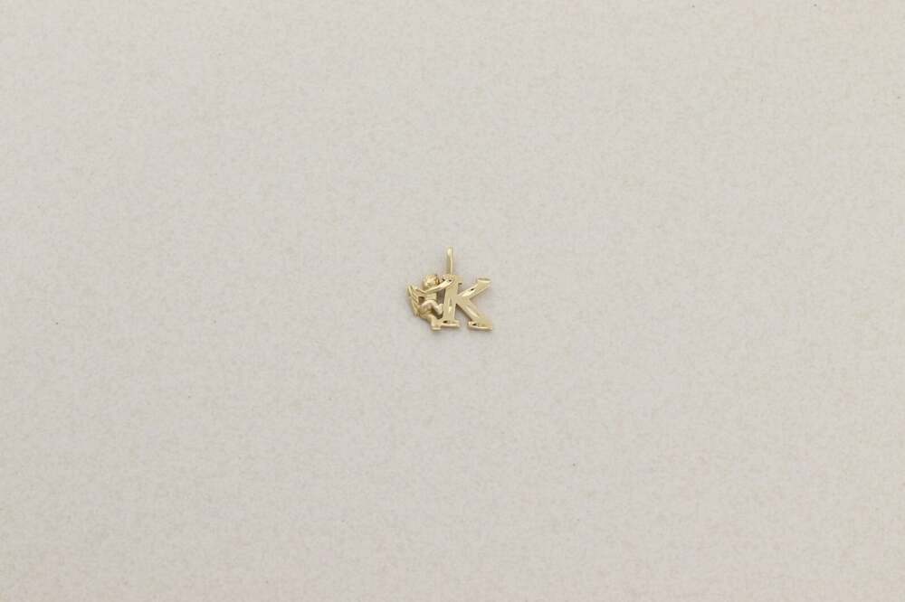 Pendant Only 14k Yellow Gold Letter K Initial Monogram Angel Pendant 1/2" x 5/8" - Picture 6 of 7